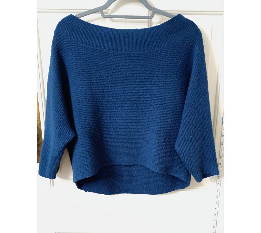 Leith - Cobalt Blue Off Shoulder Soft Knit Cropped Sweater - Sz S